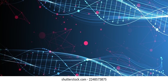 Abstract DNA background with plexus effect. Scientific and technological concept.