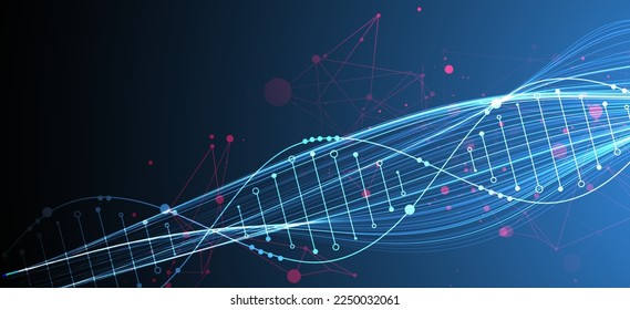Abstract DNA background with plexus effect. Scientific and technological concept.