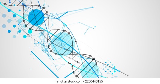 Abstract DNA background with plexus effect. Scientific and technological concept.
