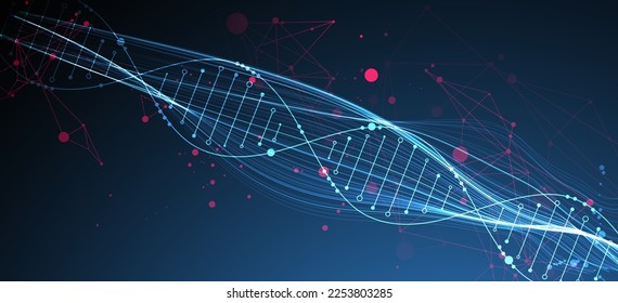 Abstract DNA background with plexus effect. Scientific and technological concept.