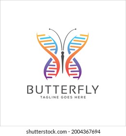 Abstract DNA Butterfly Logo Design, Colorful Butterfly Logo Template Illustration Concept