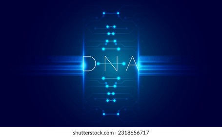 Abstract dna circuit board concept artificial intelligence dna editing helix on blue background futuristic modern high tech