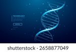 Abstract DNA double helix on technology blue background. Science, Medical, and AI technology concept. Biotechnology DNA molecule in low poly wireframe style. Futuristic Digital Vector Illustration.