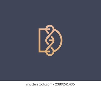 Abstract DNA logo design. Creative letter D icon. Universal science genetics biotechnology sign. Vector illustration