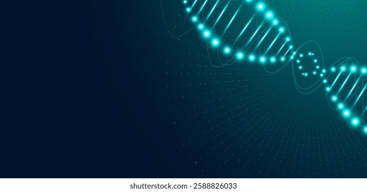 Abstract DNA and medical research with molecule in green dark background