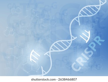 Abstract DNA modified technique CRISPR on white and blue background. technology background concept. Vector illustration.
