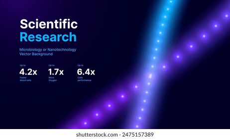 Abstract DNA Molecule Colorful Neon Lights Helix Spiral Wave Background. Medical Science Concept, Genetic Biotechnology, Chemistry Biology, DNA Gene. Science Education Event BG. Vector Illustration.