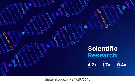 Abstract DNA Molecule Helix Spiral Wave Blue Background. Medical Science Concept, Genetic Biotechnology, Chemistry Biology, DNA Gene. Vector Illustration.