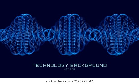 Abstract DNA Molecule Helix Spiral Wave Blue Background. Medical Science Concept, Genetic Biotechnology, Chemistry Biology, DNA Gene. Vector Illustration.