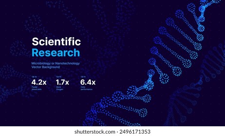 Abstract DNA Molecule Helix Spiral Wave Blue Background. Medical Science Concept, Genetic Biotechnology, Chemistry Biology, DNA Gene. Vector Illustration.