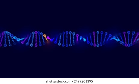 Abstract DNA Molecule Helix Spiral Wave Blue Background. Medical Science Concept, Genetic Biotechnology, Chemistry Biology, DNA Gene. Vector Illustration.