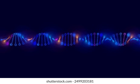 Abstract DNA Molecule Helix Spiral Wave Blue Background. Medical Science Concept, Genetic Biotechnology, Chemistry Biology, DNA Gene. Vector Illustration.