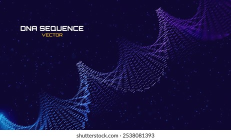 Abstract DNA Molecule Helix Spiral Wave Blue Background. Medical Science Concept, Genetic Biotechnology, Chemistry Biology, DNA Gene. Vector Illustration.