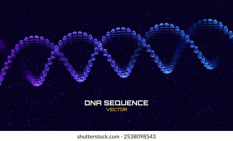 Abstract DNA Molecule Helix Spiral Wave Blue Background. Medical Science Concept, Genetic Biotechnology, Chemistry Biology, DNA Gene. Vector Illustration.
