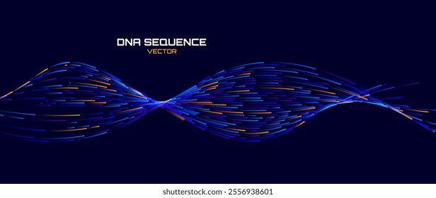 Abstract DNA Molecule Helix Spiral Wave Blue Background. Medical Science Concept, Genetic Biotechnology, Chemistry Biology, DNA Gene. Vector Illustration.