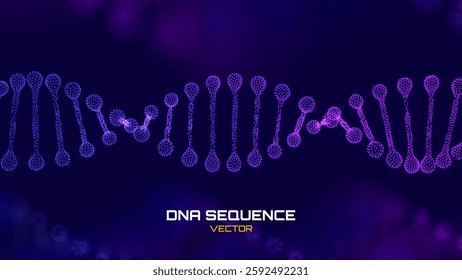 Abstract DNA Molecule Helix Spiral Wave Blue Background. Medical Science Concept, Genetic Biotechnology, Chemistry Biology, DNA Gene. Vector Illustration.