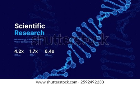 Abstract DNA Molecule Helix Spiral Wave Blue Background. Medical Science Concept, Genetic Biotechnology, Chemistry Biology, DNA Gene. Vector Illustration.