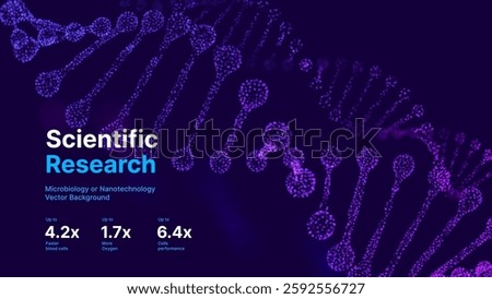 Abstract DNA Molecule Helix Spiral Wave Blue Background. Medical Science Concept, Genetic Biotechnology, Chemistry Biology, DNA Gene. Vector Illustration.