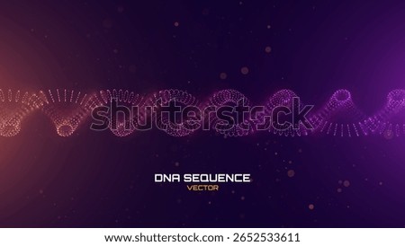 Abstract DNA Molecule Helix Spiral Wave Blue Background. Medical Science Concept, Genetic Biotechnology, Chemistry Biology, DNA Gene. Vector Illustration.