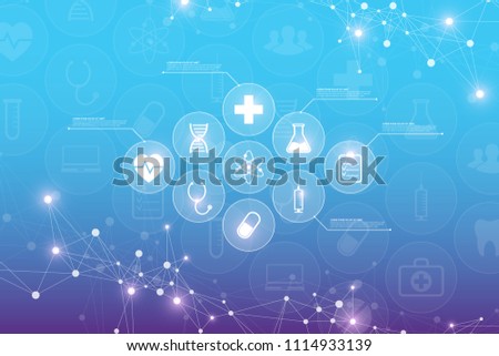 Abstract dna molecule vector business infographic with medical health care icons. Medical chemistry infographic design. Innovation technology concept design.
