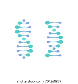 Abstract DNA molecule vector logo. Turquoise and blue color science sign. Laboratory of scientific discovery logotype.  Stem cells cultivation technology research, medical business icon,design element