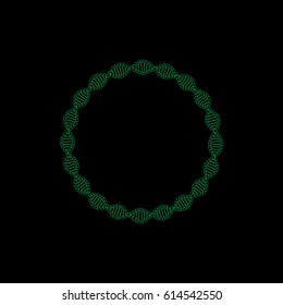 Abstract DNA spiral.Circle. Isolated on black background. Vector outline illustration.