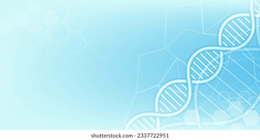 Abstract DNA structure biotechnology design concept with hexagonal texture in blue background.