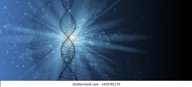 Abstract DNA technology. Science medical concept. Futuristic background.  Wireframe molecules structure