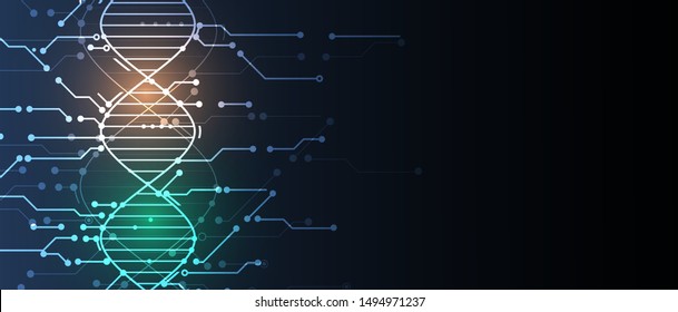 Abstract DNA technology. Science medical concept. Futuristic background.  Wireframe molecules structure