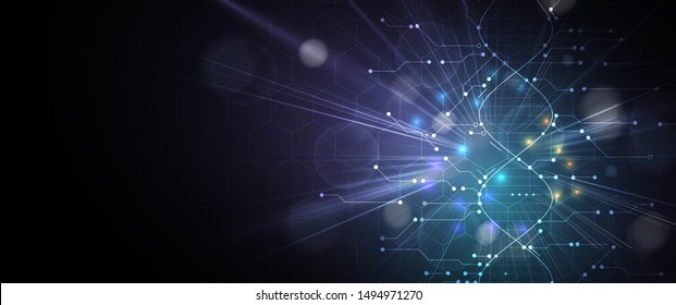 Abstract DNA technology. Science medical concept. Futuristic background.  Wireframe molecules structure