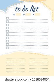 Abstract To Do List template with pieces of torn paper in terrazzo style. Blank weekly planner with notes in pastel colors. Minimal stylish organizer design. Vector illustration