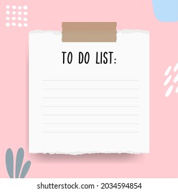 Abstract To Do List template with pieces of torn paper and chalk line. Blank weekly planner with notes in pastel colors. Minimal organizer design. Vector illustration