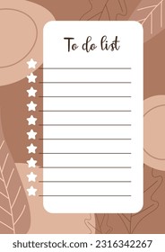 Abstract to do list. Weekly or daily note card for notes. Design template. Vector.