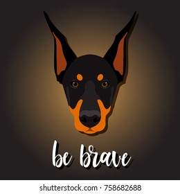 Abstract doberman dog head. Cartoon stylish doberman dog portrait pattern background for design t shirt, veterinary clinic poster, gift card, bag print, art workshop advertising etc.