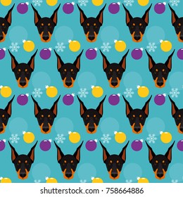 Abstract doberman dog seamless pattern background. Cute doberman dog portrait pattern for design textile, t shirt, veterinary clinic poster, new year gift card, bag print, art workshop advertising etc