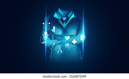 Abstract Doctor digital and hologram interface concept Medical data analysis In visual form Modern future,Medicine that uses artificial intelligence in processing And treatment of future.