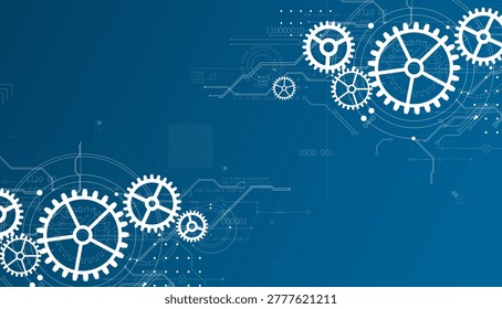Abstract document drawing using white gears. Technological background. Vector.
