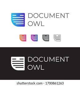 Abstract Document Shape Logo with Hidden Owl Inside Vector EPS 10 Template. With Multiple Color-variations, Solid and Line Version