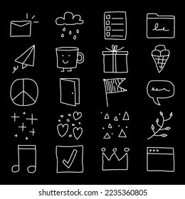 Abstract doddle icon set. Handwritten cartoon fun icons.