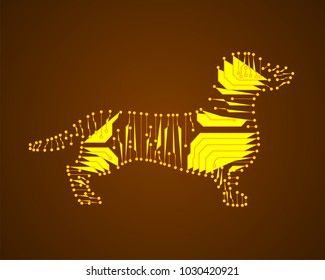Abstract dog. Electronic technology. Vector dog. Dog in the form of an electronic circuit.