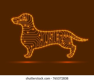 Abstract dog. Electronic technology. Vector dog. Electronic dog