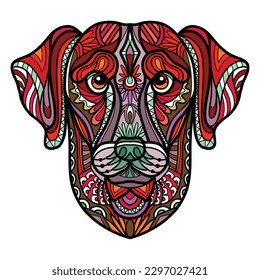 Abstract dog head with decorative ornaments and doodle elements. Close up labrador retriever dog. Vector illustration. For puzzle, print, decor, T-shirt design, mosaic, tattoo and embrodery