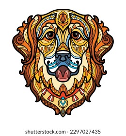 Abstract dog head and decorative ornaments   doodle elements  Close up Golden Retriever dog  Vector illustration  For puzzle  print  decor  T  shirt design  mosaic  tattoo   embrodery