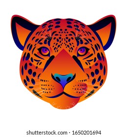 Abstract dog head isolated on white. Graphic cartoon dog portrait painted in imaginary colors for design card, invitation, banner, book, scrapbook, t-shirt, poster, sketchbook, album etc.