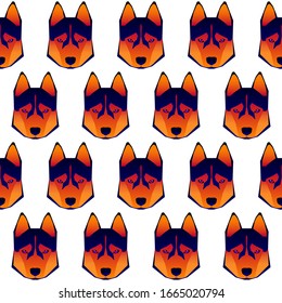 Abstract dog head isolated on white. Graphic cartoon husky dog portrait painted in imaginary colors for design card, invitation, banner, book, scrapbook, t-shirt, poster, sketchbook, album etc.