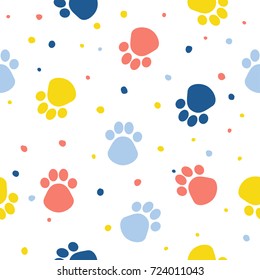 Abstract dog paw seamless pattern background. Childish cute hand drawn pattern for design card, veterinarian office wallpaper, album, scrapbook, holiday wrapping paper, bag print, t shirt etc.