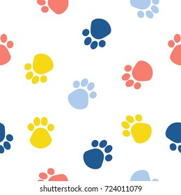 Abstract dog paw seamless pattern background. Childish simple hand drawn art for design card, veterinarian office wallpaper, album, scrapbook, holiday wrapping paper, bag print, t shirt etc.