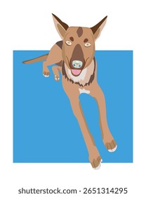 Abstract Dog portrait Illustration flat design on blue and white background.Adorable pet cartoon style.Digital Hand drawn for wall art,clip art,poster,web,poster,T-shirt,greeting card,print decor
