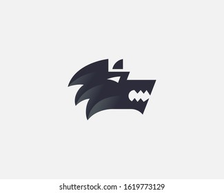 Abstract dog wolf logo icon design modern minimal style illustration. Animal crest vector negative space emblem sign symbol mark logotype