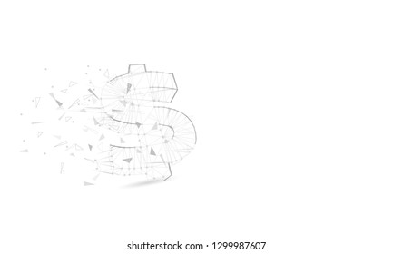 Abstract Dollar futuristic background with low-poly, polygon and triangle. Money currency concept from dots, circles and lines. Molecular concept. Wireframe light connection structure vector 